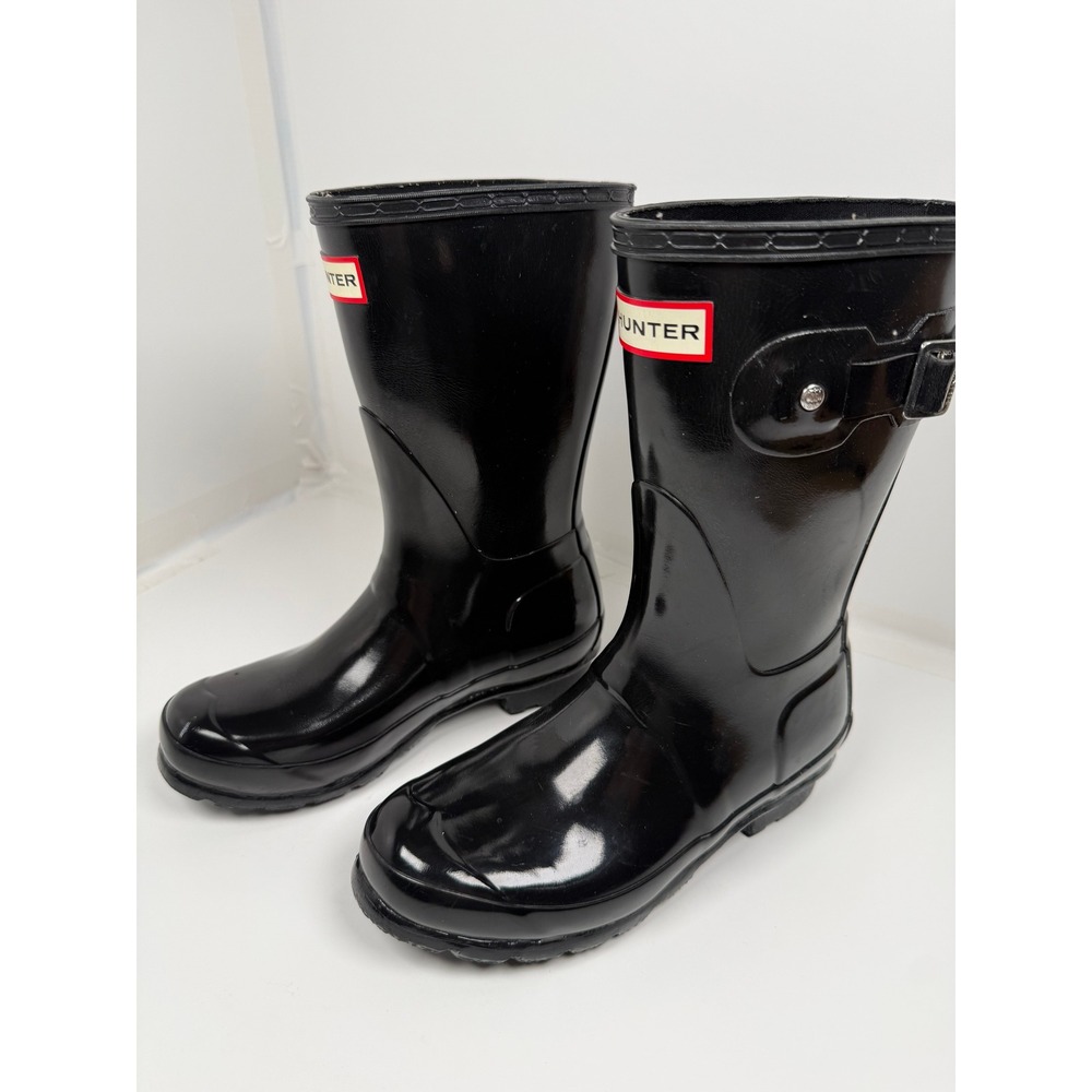 Hunter Rain Boots Women 5 Black Original Short Gloss WFS1000RGL Waterproof